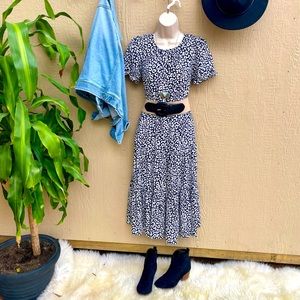 J Crew XXS blue and white leopard dress